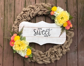 Burlap wreath / Front Door Wreath / Front Door Decor / Home Decor / Welcome Wreath / Wreath / Wood Sign