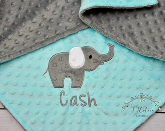 Baby Blanket-Personalized Baby Blanket-Elephant baby blanket-Elephant Minky blanket-Personalized Minky Blanket- baby blanket-Boy Blanket
