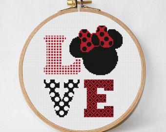 disney cross stitch pattern Love, PDF Pattern Threads, funny cross stitch pattern pdf, Minnie Mouse instant download
