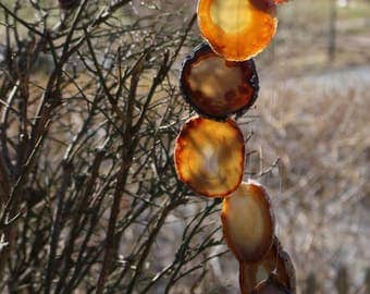 Large Agate Wind Chimes, Hanging Crystal Mobile, Agate Slice, Crystal Wind Chime, Polished Agate, Boho, Agate Mobile, Housewarming Gift