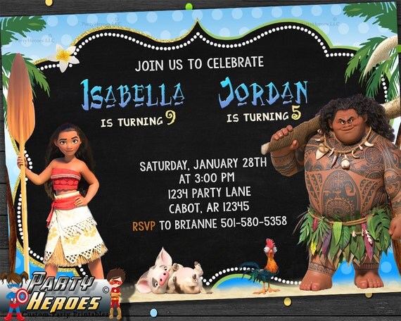 Moana and Maui Invitation Moana Birthday Invitation Disney