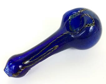 Glass Smoking Pipe Blue Frit Heady Heavy