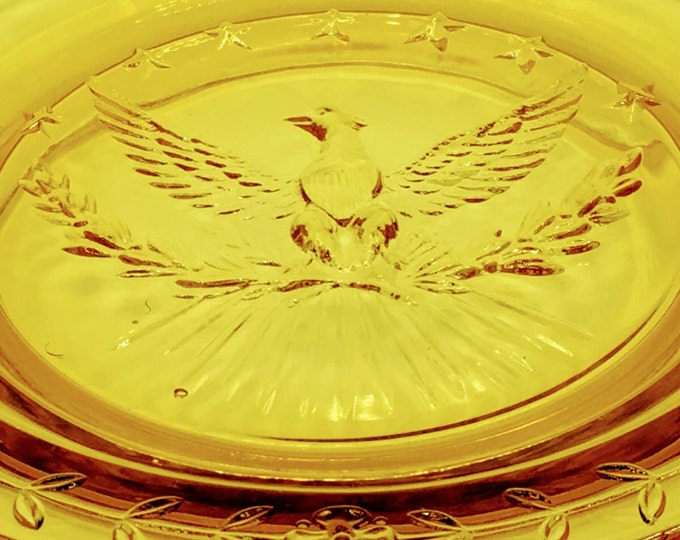 Vintage L.E. Smith Heritage Amber Glass American Eagle Cigar Ashtray - Tobacciana- Cigar Smoker Gift For Him