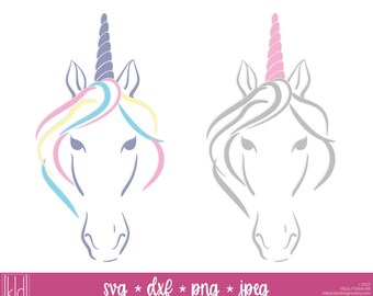 2 Unicorn svg files - Unicorn Head svg - Unicorn Face svg - Unicorn svg - Unicorn Cut File - Unicorn Birthday svg