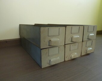 Industrial metal drawer from an old factory in candles, 1950s vintage