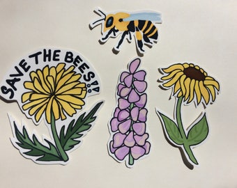 Save The Bees Flowers and Bee Vinyl Sticker Pack