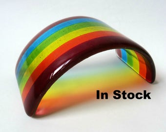 Fused glass rainbow, light catcher decoration, stained glass, gift for her, nursery decoration, St Patrick's Day cake topper, christening
