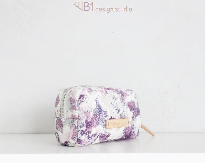 Colorful Cosmetic Bag, Canvas Toiletry Bag, Personalized Cosmetic Bag, Purple Cosmetic Case, Gift for Her, Handmade Cosmetic Bag, Wedding