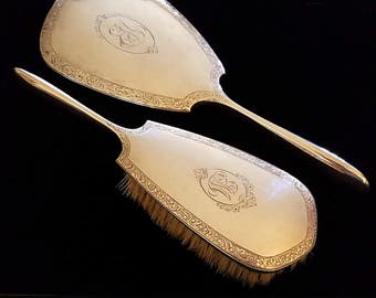 Vintage sterling silver hand mirror and brush set 1915'