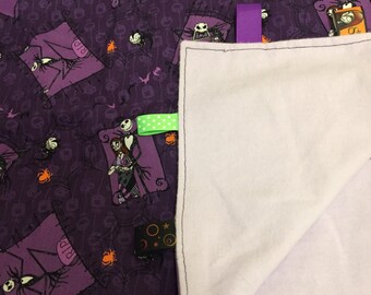 Flannel backed Nightmare Before Christmas Baby Blanket with Ribbon Tags- large enough for a toddler