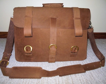 Leather briefcase/backpack, nubuck leather satchel, leather briefcase, leather backpack, large briefcase, leather travel bag, field bag