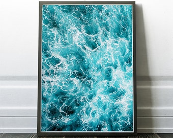 Modern Art Prints, Wave Decor, Beach Poster Art, Aqua Marine Print, Waves Wall Print, Sea Artwork, Ocean Artwork Prints, Instant Download