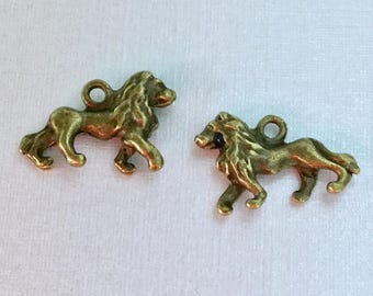 30 - Antiqued Bronze Lion Charms- 13 x 21mm