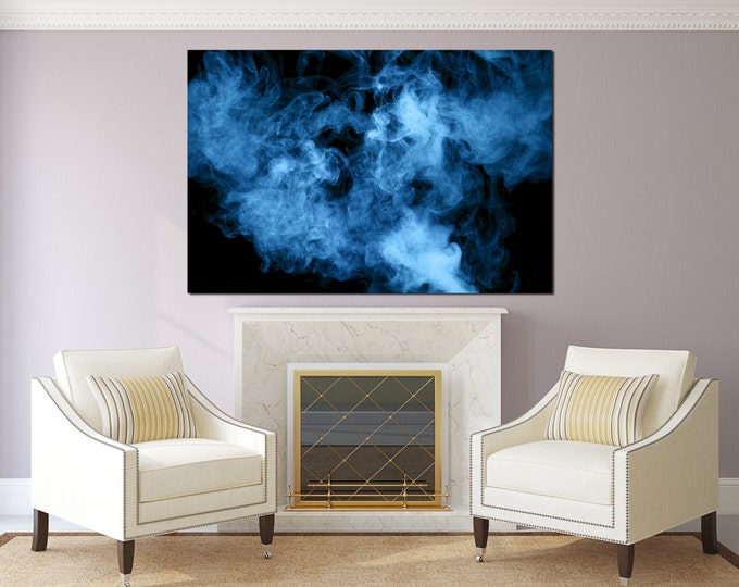 Large Blue smoke canvas wall art, smoke art print, colorful smoke fine art, smoke photography, abstract smoke print