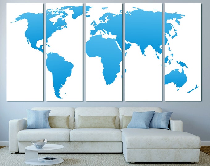 Extra Large Blue World Map Canvas Print, blue map canvas, wall mounted world map for office, bedroom or living room decoration, aqua map