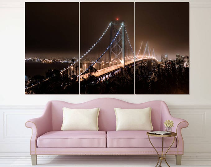 Buy Large San Francisko night golden gate bridge canvas wall art, golden gate 3 piece wall art, california landscape, california skyline