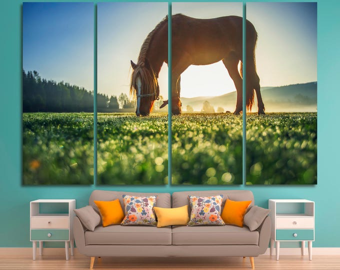 Large horse digital photo print home and office decor on canvas, horse photography large wall art canvas print set of 3 or 5 panels