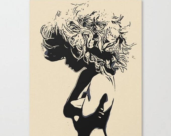Erotic Art Canvas Print - Like a Lion, unique sexy pop art style print, Perfect nude girl in seducing pose, sensual high quality artwork