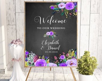Welcome To Our Wedding, Welcome Wedding Sign, Printable Welcome Sign, Welcome Sign, Custom Welcome Sign,Floral, Boho Chic Wedding,Chalkboard