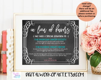 In Lieu of Favors Sign,DIY Chalkboard Rustic Wedding Favors Sign,Reception Sign,Wedding Donations Sign,Instant Download,PDF Editable,#CHMS