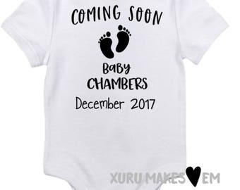 Customised // Personalised// Pregnancy Announcement Baby Onesie Coming Soon Baby