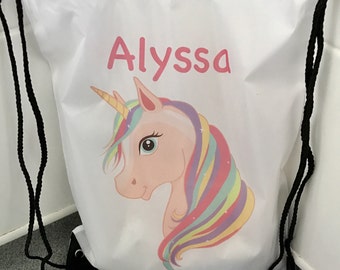 Unicorn gym bag, Swim bag, Drawstring PE gym bag, School swim bag, Drawstring backpack, Personalised gym bag, School gym bag, School PE bag