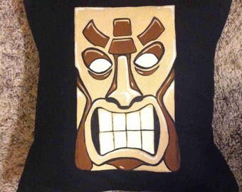 Hand-Painted Tiki Pillow Cover and Insert 16x16