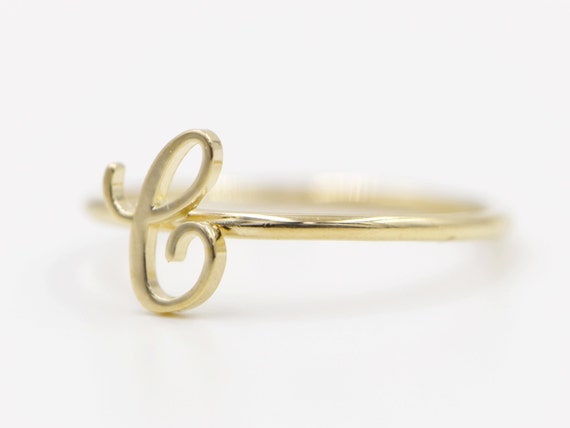 Initial Script Cursive Letter Ring Solid 14k Gold Ring