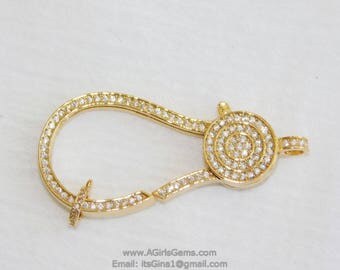 Large Gold Plated Lobster Claw Clasp and Pave Jump ring 24 x 50 mm Connector bead chain necklace Cubic Zirconia Paved CZ Findings