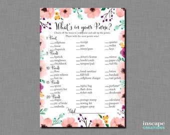 What's in Your Purse Game Printable, Floral Bridal Shower Whats in Your Purse Game, Floral Bridal Shower Game, Elegant Chic Bridal Shower