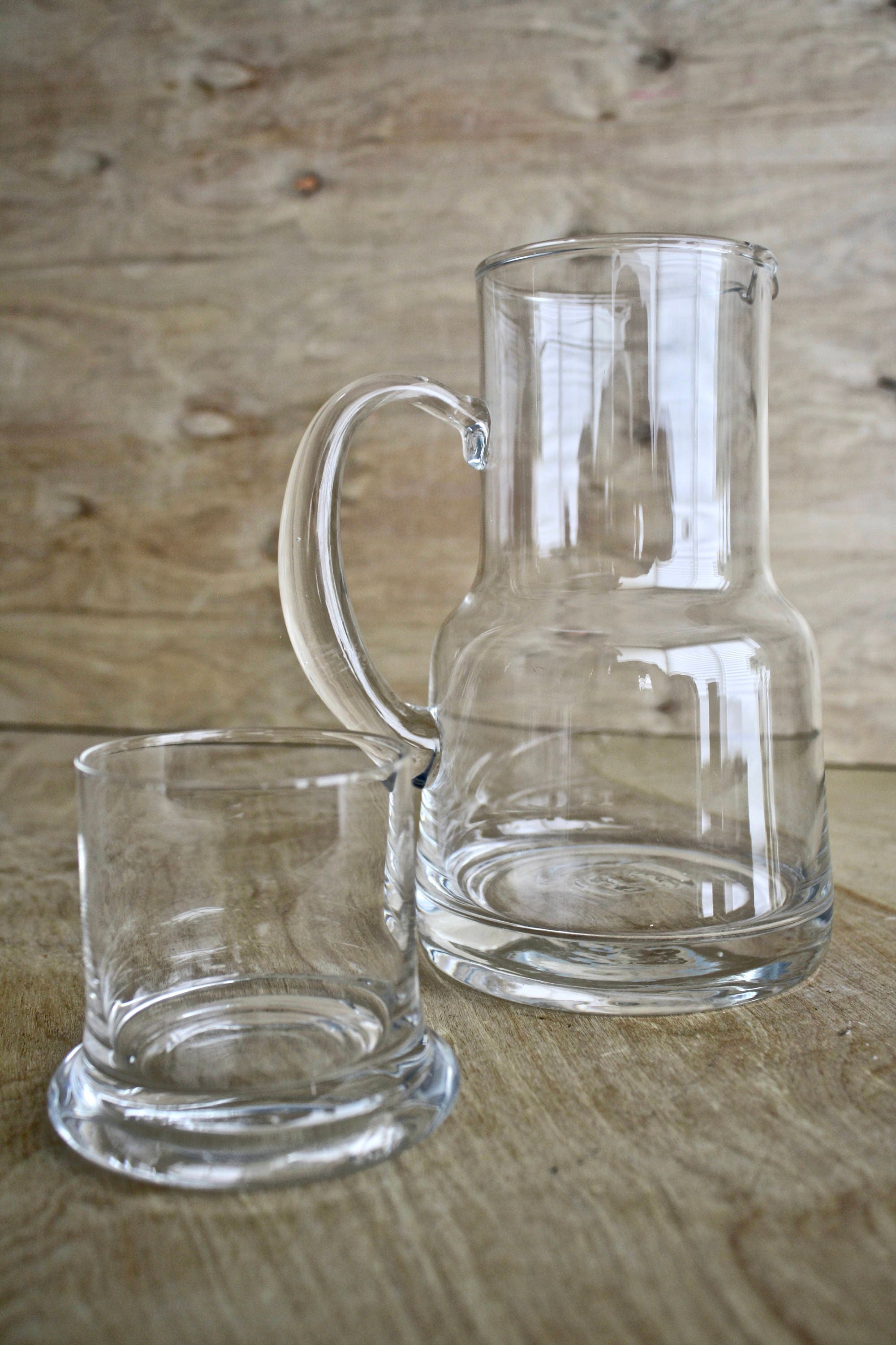 Vintage Glass Bedside Water Carafe/ Danish Modern Glass/ c.