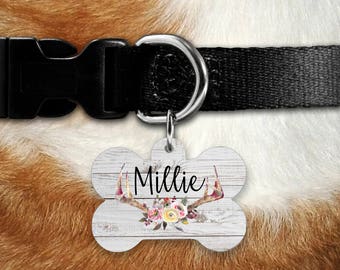 Dog Tag for Dogs, Dog ID Tag, Dog Tag, Dog Name Tag, Double sided Tag, Pet ID Tag, Pet Tag, Personalized Dog Tag, Rustic Floral, Antler
