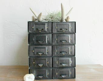 5 Vintage File Drawers, Cardboard File Box, Apothecary Cabinet, Wedding Centerpiece, Event Decor, Craft Organizer, Storage Bin, Jewelry Box