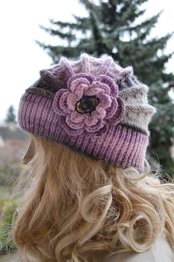 Knitted flower cap / hat lovely warm autumn by HandmadebyDosiak