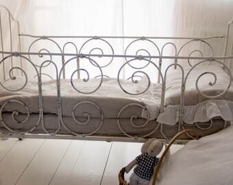 Baby Crib Bedding Set Children's Bedding Set Natural Linen Ecological Organic White Gray Ruffles Organic Baby Bedding