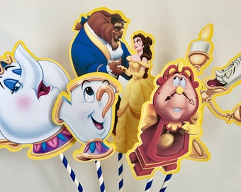 Disney Beauty and the Beast Set of 5 Centerpiece Picks (Double-Sided)