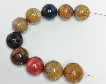 Brazilian Jasper Rounds 14mm Large Gemstone Beads Multicolour Focal Beads Fall Gemstone Colours Autumn Stone Beads Loose Gemstones