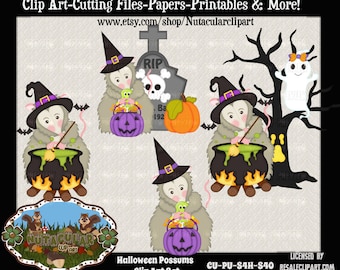 Halloween Clip Art - Possums Clip Art - Witch Possums Clip Art - Commercial Use Scrapbooking Card Making Clip Art - Instant Download