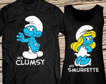 Couple Smurfs set - Shirt for Him and Tank Top for Her - Smurfs Couple Shirts - Cotton - Gift for boyfriend - Gift for girlfriend - Couples