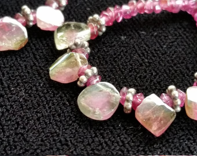 Watermelon Tourmaline with Garnets and Sterling Silver. These are a yummy pink color.
