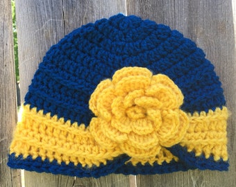 Crochet hat; girl's hat; child's hat; turban hat; crochet turban; trunan with flower