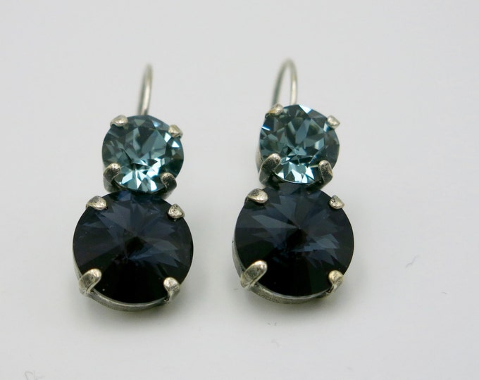Indian green sapphire and silver night Swarovski crystal perfect drop lever back earrings for every day glamour.