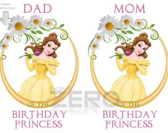 Mom Dad Bday Clipart, Disney Princess, Beauty and the Beast Clipart, Digital Birthday Clipart Disney Iron On Transfer, Belle Clipart