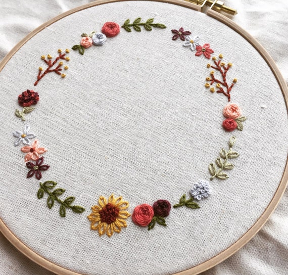 Cute Floral Wreath Hand Embroidery Pattern-PDF Download