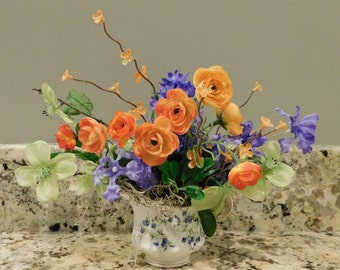Silk Floral Arrangement in English Bone China Creame