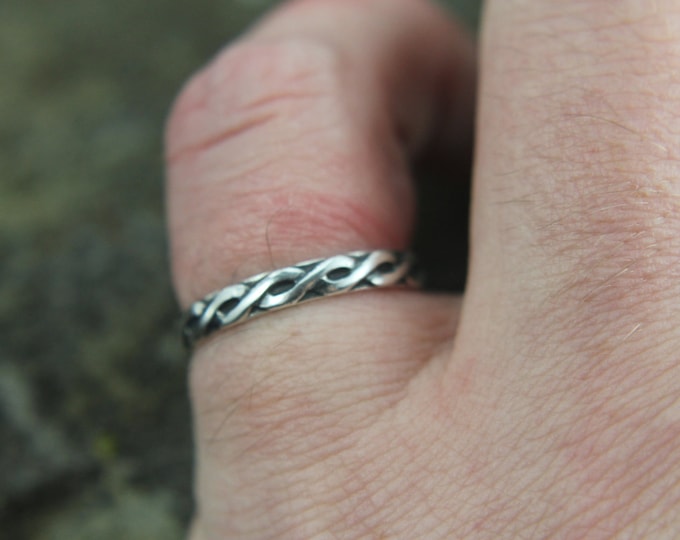 Sterling Silver Infinity Stacking Ring, Embossed Celtic Pattern, Simple Thin Band, Dainty Ring, Gift for Him or Her, Mens or Ladies Jewelry