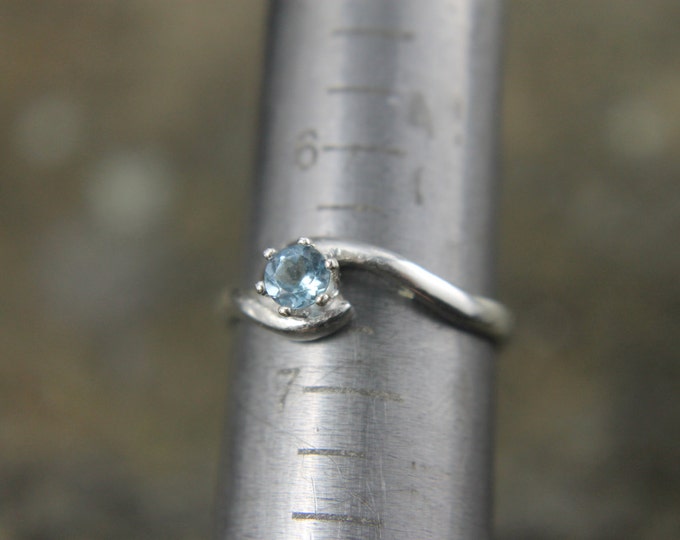 Aquamarine Sterling Silver Engagement Ring, Womans Wedding Ring Fancy Offset Design, March Birthstone Ring, Gift for Her, Genuine Aquamarine