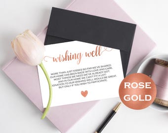 Wishing Well Card - Wedding Wishing Well - Wishing Well Template - Rose Gold Wedding - Lieu of gifts - Downloadable wedding #WDH812225