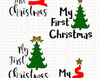 My First Christmas, Bow and Star Christmas Tree, Cut File, Cricut File, Silhouette SVG