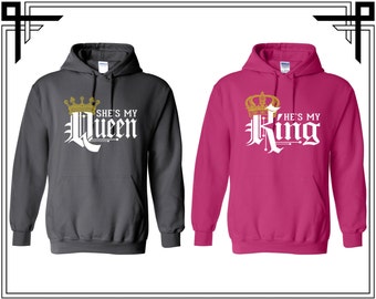 She's My Queen He's My King Love Couple Hoodie Couple Hoodies Hooded Sweatshirt Party Top Valentines Day & Anniversary Gift For Couples